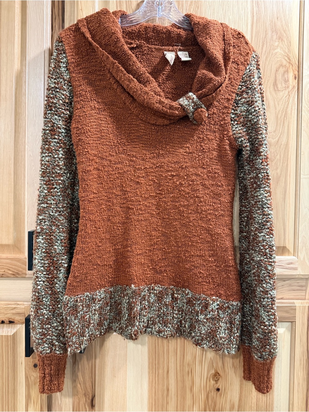 Y2K BKE Buckle Women’s Sz M Cozy Rust Cowl Neck Cozy Sweater with Marled Trim